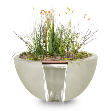 The Outdoor Plus 30 Round Luna Planter & Water Bowl - GFRC Concrete - Ash - OPT-LUNPW30-ASH
